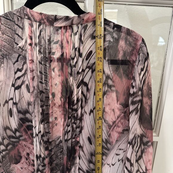 Jennifer Lopez Abstract Pintuck Pink Chiffon Tie Blouse Womens M - Picture 10 of 10
